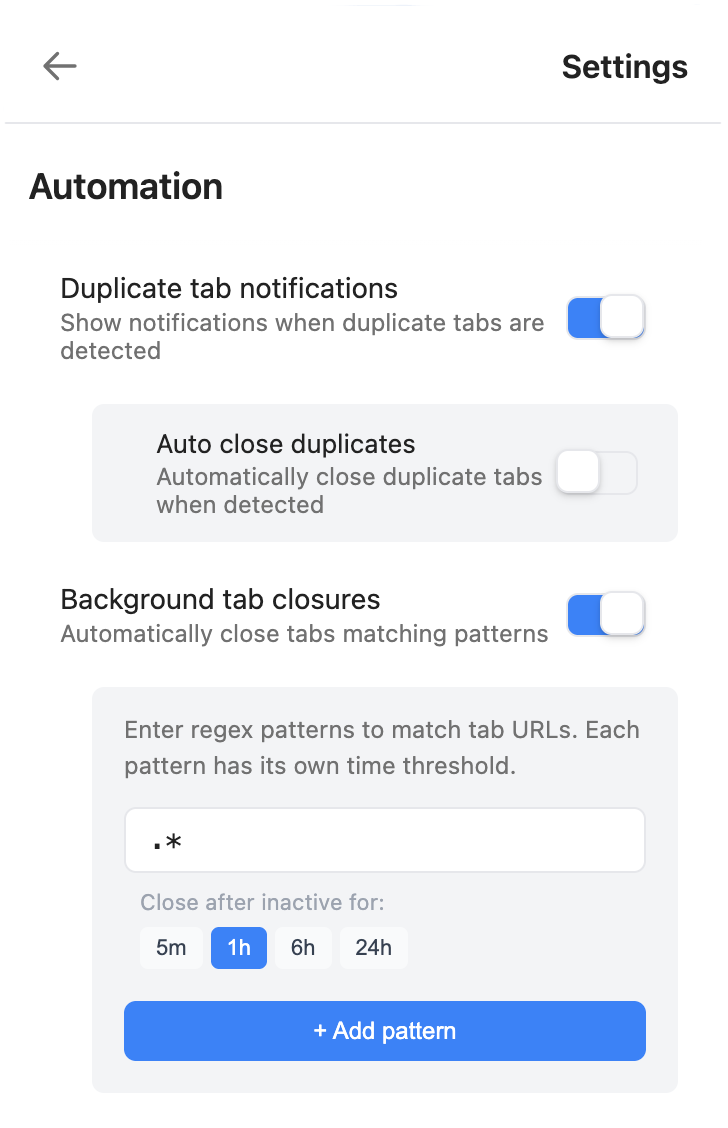 Configure automatic tab closure rules