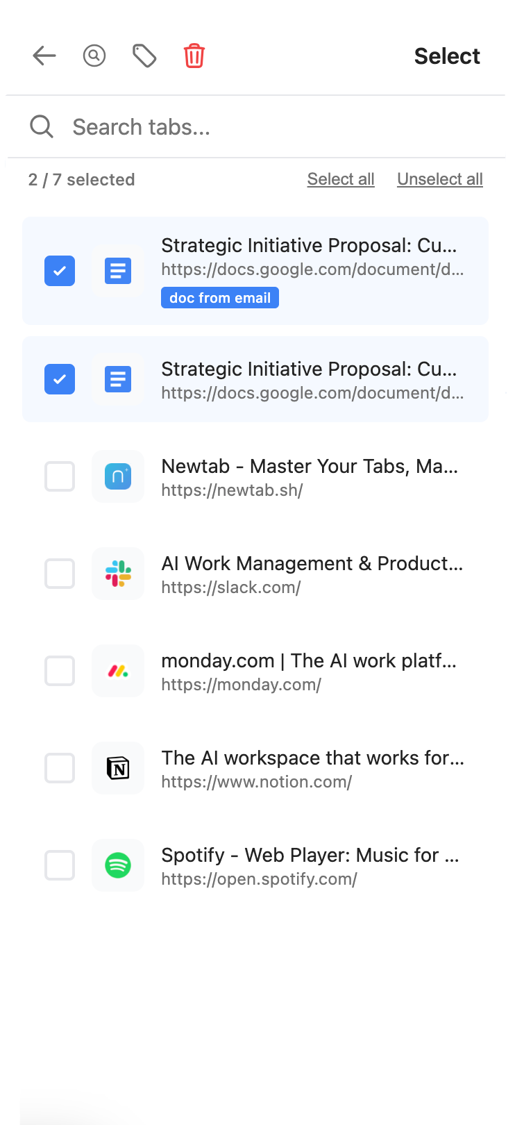 Select and manage multiple tabs at once